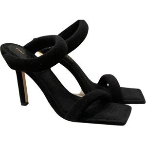 Good American Womens Sz 11 Terry Ankle Wrap Sandals Black Stiletto NEW Slide On